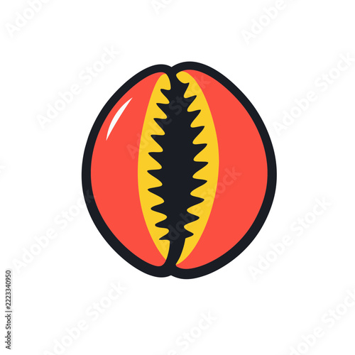 Red Cowrie Shell Vector Emblem, Stylized Marine Creature Shell Design for Seafood Logo, T-Shirt, and Sticker
