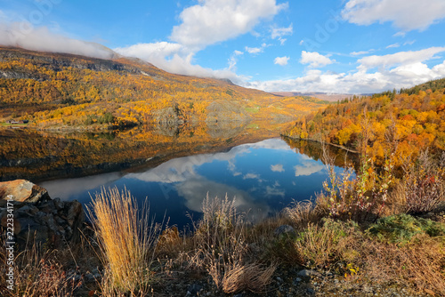 Autumn at the lake Vangsmjoese, Innlandet, Norway
