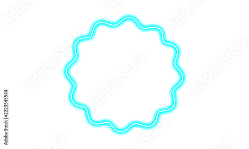 Neon blue wavy circular badge isolated on transparent background