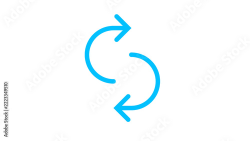 Cyan two curved arrows forming circular loop for cycle repeat sync and reload concept line.