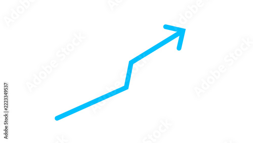 Blue arrow chart line trend isolated on white background for financial growth statistics.