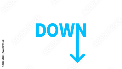 Blue text label down with downward pointing arrow for user interface status indicators usage.