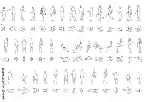 Human figures in various poses for architectural planning and design projects - Technical CAD Drawing