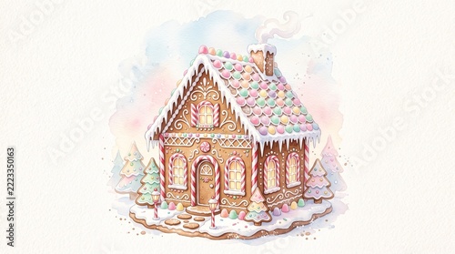 Festive gingerbread house with colorful candy decorations for