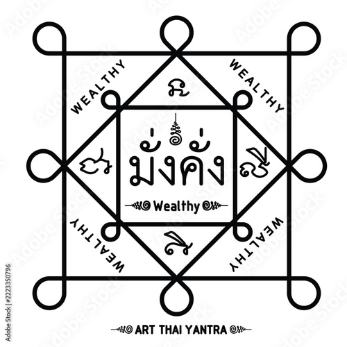 Multi-language yantra for prosperity and rich abundance by art Thai yantra