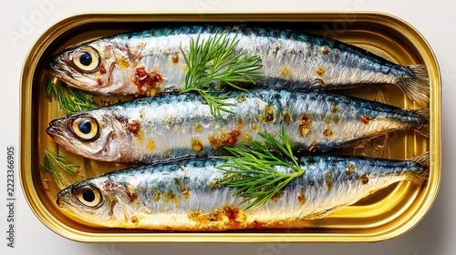 Fresh Sardines on Metal Tray with Herbs for Cooking.