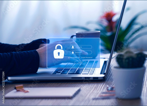 Person entering login details for online cybersecurity
