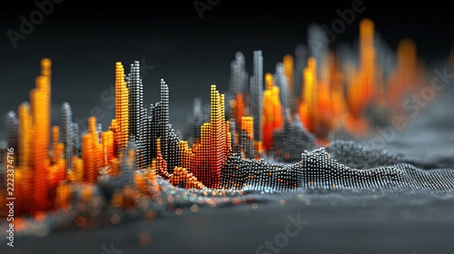 Abstract Cityscape with Vibrant Colorful Lights and Digital Elements.