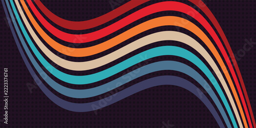 Realistic design in futuristic retro design 1970 style. Abstract geometric colorful background with retro colors. Vector technology illustration.