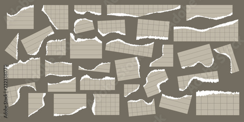 Khaki Beige Ripped Grid Paper Pieces for Vintage Paper Collage