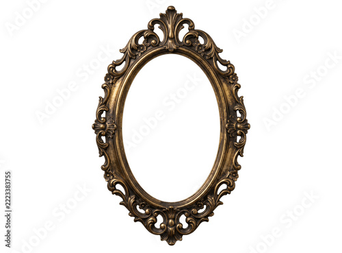 Ornate antique bronze oval mirror frame mockup