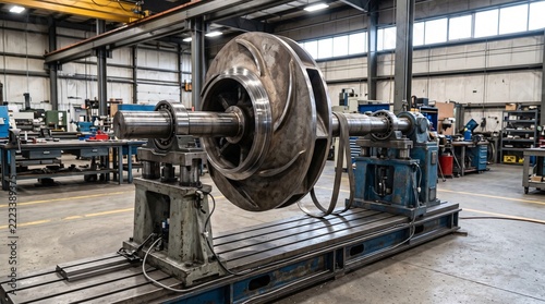 Precision Balancing Machine Calibrating a Large Industrial Pump Impeller