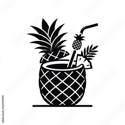 Stylized Pineapple Cocktail Drink Illustration.