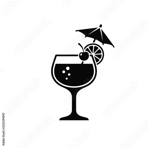 Stylized Black and White Cocktail Icon with Garnish.