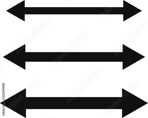 Horizontal double arrow line vector icon set. Two way directional navigation and dimension measurement symbol. Black double headed arrows