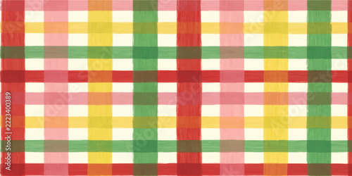 Green and Red Plaid Fabric Texture Background with Seamless Gingham Checkered Pattern for Tablecloth, Textile, Wallpaper and Decorative Design