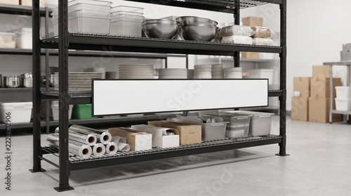 Commercial Kitchen Storage Shelving Unit with Blank Label for Product Branding