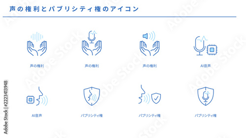 声の権利とパブリシティ権のシンプルアイコンセット、AI音声・音声生成・権利保護