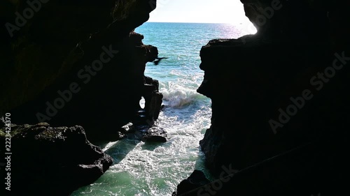 Africa shaped opening in Hercules Cave in Morocco