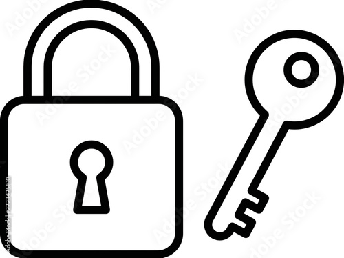 Padlock and key security icon isolated on transparent background for web and mobile interface