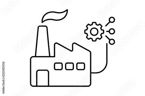 Smart Factory Line Icon, Industrial Automation Gear Network Outline Symbol
