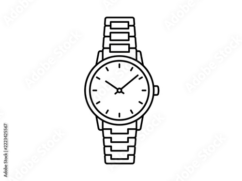 Analogue wristwatch line art icon isolated on transparent background for luxury time concept