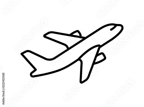 Airplane flying line art icon isolated on transparent background for travel and flight design