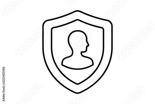 User Protection Line Icon, Profile Shield Identity Security Outline Symbol