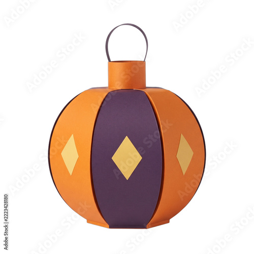 Orange Purple Decorative Hanging Ornament Ball With Diamond Pattern.