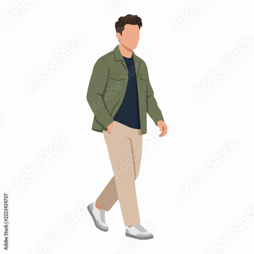 Stylish Young Man Walking in Casual Outfit - Flat