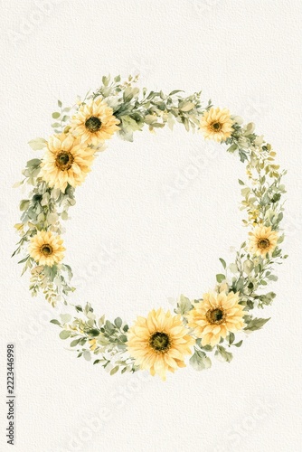Botanical Sunflower Frame Artwork for Invitations â€” Summer Card Background