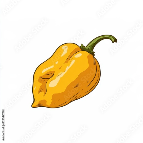 Bright yellow habanero pepper on white, organic vegetable illustration with bold outlines