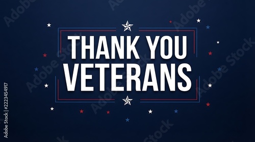 Thank you veterans patriotic message with stars on a dark navy background