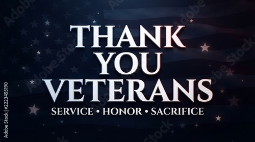 Thank you veterans patriotic message with american flag background and honor words