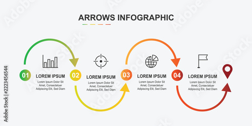 Vector Infographic arrow design with 4 options or steps. Infographics for business concept. Can be used for presentations banner, workflow layout, process diagram, flow chart, info graph.