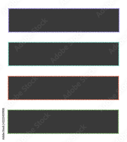 Dark rectangle banners with colorful stitched border set