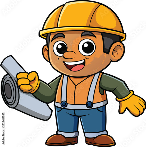 A funny cartoon builder with helmet