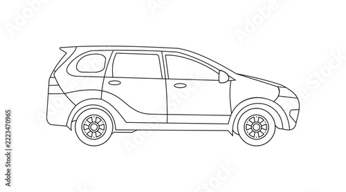 Car Line Art Vector Illustration Side View Outlines Coloring Page