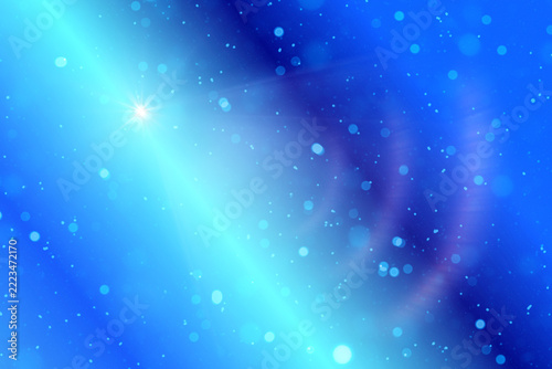 Blue Winter Background with Glowing Lights and Snowflakes