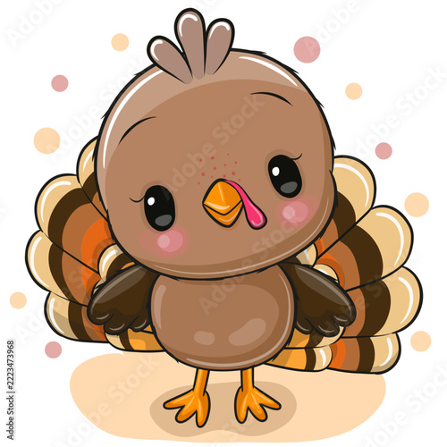 Cute Cartoon turkey bird isolated on a white background