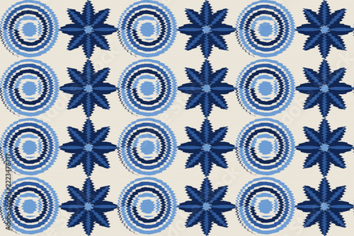 Ethnic Ikat Seamless Pattern, Adire Indigo African Style, Tribal Wallpaper, Weft Ikat Feathered
