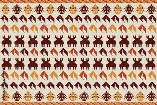 Seamless Ethnic Ikat Texture, Shrimp Motif, Sumba Hinggi Style, Hand-Dyed Weft Thread, Dark Red and Red