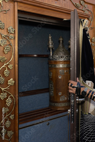 Jewish Man Wearing Tefillin Opening the Torah Ark at the Western Wall, Jerusalem
