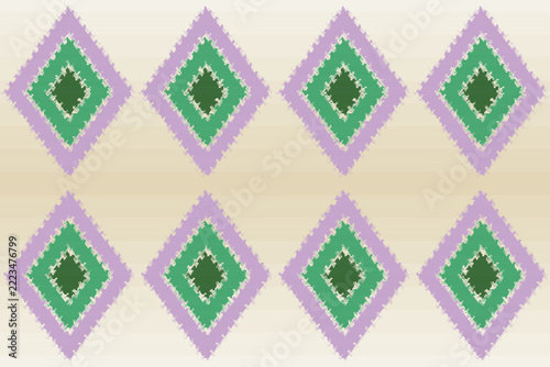 Ethnic Tenun Ikat Pattern, Diamond Motif, Double Ikat Feathered, Turkish Ottoman Soft Style