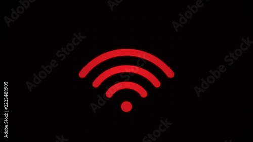 Red Wi-Fi Symbol Glowing on Black Background.