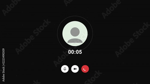 Video call interface with timer and controls.