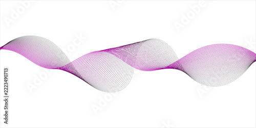 Abstract purple dotted particle wave on white background for technology data visualization