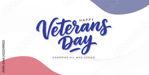 happy veterans day greeting with abstract line wave