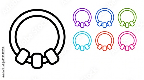 
Necklace Jewelry Icon Set in Outline and Colorful Styles

