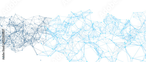 Abstract network of connected blue dots and lines on transparent background